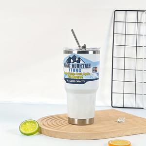 TEMU 1개 900ml/30oz 진공 단열 머그컵 뚜껑 및 빨대 포함, 이중벽 스테인리스 스틸 물병, 누수 방지 및 내구성, 음료를 몇 시간 동안 뜨겁거나 차갑게 유지, 여행, 피트니스, 야외 스포츠, 자동차 컵에 적합, 휴일 선물용, 줄무늬 디자인, 세척기 사용 가능|트래블보틀