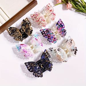 TEMU 여성용 새로운 컬러 헤어 클립, 중간 패션 컬러 매칭 헤어 액세서리, 결혼식 파티 여행에 적합한 견고한 헤어 액세서리, 모든 계절에 어울리는 나비 세 겹 날개 머리 클립 6개