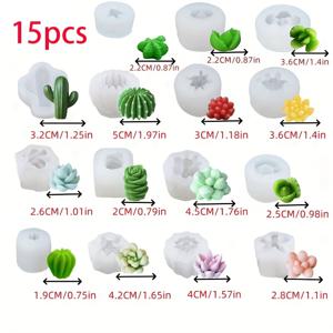 TEMU 15개 실리콘 다육식물 캔들 몰드, 3D 선인장 레진 주조용 몰드, 플로럴 아로마테라피 캔들 제작, 드립 글루, 석고 실리콘 몰드, 고급스러운 홈 데코