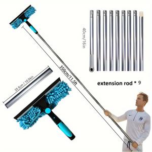 TEMU 2-in-1 하이라이즈 유리 청소 키트, 9 개 스테이크, 350cm/11.5ft, 5 가지 색상, 스퀴지, 셀리 마이크로파이버 천, 습식/건식 사용, 간편한 보관을 위한 인터록킹 디자인, 효율적인 청소 | 스타일리시 클리너 | 레진 헤드