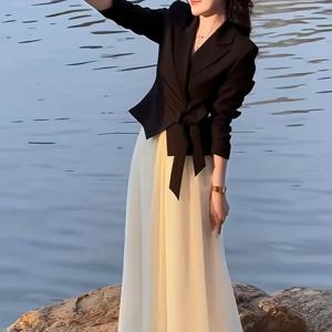 TEMU 웨이스트 재킷과 스커트 투피스 세트