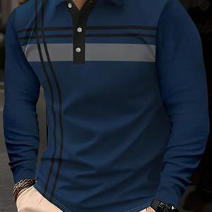 TEMU 남성용 긴팔 셔츠 - 스트레치 폴리에스터 포멀 & 캐주얼 버튼업 칼라, 세로 줄무늬 디자인, 봄/가을 일상 및 특별 행사용 엘리게런트 오피스 투 골프 트랜지션 탑, 스프링 패션, 모던 남성복, 고품질 스티칭, 다재다능 의류, 프로페셔널 웨어