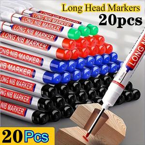 TEMU 20개 롱팁 마킹 펜 - 세라믹, 목재, 플라스틱 및 금속 깊은 구멍에 이상적인 오일 베이스 목공용 연필 | 욕실 설치 및 장식 수리용 완벽한 도구 | 건축 공구 | 오일 잉크, 나무 작업 마커, 부드러운 필기감, 고품질 마커, 내구성 있는 연필, 드래프팅 펜, DIY 애호가용