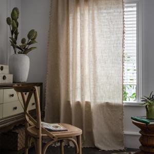 TEMU 1패널 보호 스타일 커튼 - 대나무 텍스처 & 프린지 트림 - 필터링 반투명 단열 창문 드레이프, 로드 포켓 포함 (베이 창, 거실, 침실용) - 간편 설치 (로드 포켓 포함)