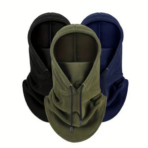 TEMU 3팩 남성 겨울 야외 자전거 모자, 방풍 귀 따뜻한 스카프 마스크, 두꺼운 차단 헤드 커버, 손 세탁 가능, 검은색, 직조 직물, 스포츠 및 야외 기어.