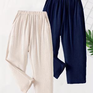 TEMU 2개 세트 남아용 캐주얼 레그 팬츠 - 베이지 & 네이비 블루, 포켓 디자인 편안한 루즈핏, 사계절 활용 가능한 청소년용 바지, 스포티한 스타일, 비신축 소재, 아웃도어 및 조깅용, 남아 의류, 야외 활동에 적합|린넨
