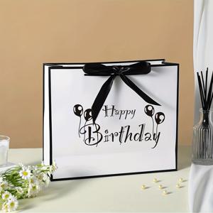 TEMU 1개 블랙 & 화이트 패션 생일 선물 가방 리본 포함, 대용량 종이 선물 가방, 생일 선물, 파티 선물용 완벽