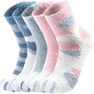 TEMU 5쌍 여성용 겨울 두꺼운 따뜻한 부드러운 플러피 캐릭터 고양이 발바닥 양말, 실내/야외 스포츠