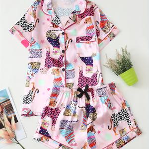 TEMU 청소년을 위한 프린트 반팔과 반바지 파자마 세트