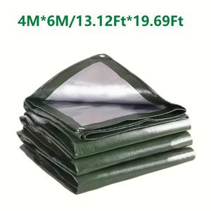 TEMU 1개, 녹색 방수 타프, 4m*6m/13.12ft*19.69ft, 매우 두꺼움, 찢어지지 않는, 자외선 차단, 강화된 가장자리와 끈으로 닫을 수 있는, PVC & PE 재질, 지붕, 캠핑, 파티오, 수영장, 보트, 자동차, 모든 계절 사용에 적합
