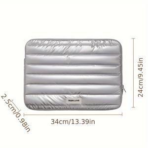 TEMU 스타일리시 퀼트 랩탑 & 태블릿 슬리브, 충격 방지 지퍼 케이스와 부드러운 패딩 내부로 비즈니스, 여행 및 사무용 - 가벼운 회색/검정 폴리에스터 브리프케이스, 여행 기술 기어 | 전문적인 룩|노트북파우치