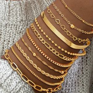 TEMU 11개의 메탈 팔찌 세트, 하트 모양의 기하학적 디자인, 뱀 뼈 체인, 그리고 휠링 링크가 포함되어 있습니다. 휴일, 파티, 데이트, 또는 일상적인 착용에 완벽합니다.