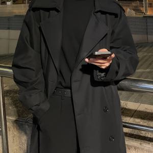 TEMU 남성용 더블브레스트 트렌치 코트 벨트 포함 - 루즈핏 긴팔 미드길이 턴 칼라, 단색 캐주얼 레트로 봄/가을, 일상 및 야외 착용, 가을 아우터웨어, 클래식 롱 코트, 스트레치되지 않은 원단|남자벨트
