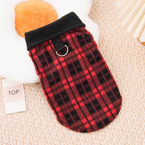 TEMU 1개 조절 가능한 리시 링 & 버클이 있는 포근한 체크 무늬 강아지 스웨터 - 겨울 봄 가을용 따뜻한 소형 중형견 의류, 푸메라니안 치와와 시츄, 레드/블랙/블루 체크 패턴 펫 액세서리