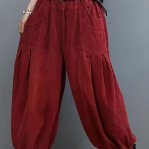 TEMU 여성 빈티지 코듀로이 와이드 레그 팬츠 - 레드, 루즈핏 포켓, 가을/겨울에 완벽, 캐주얼 스타일, 편안하고 스타일리시, 캐주얼 복장, 캐주얼 웨어