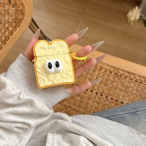 TEMU 귀여운 토스트 빵 디자인 실리콘 케이스 for airpods 1/2/3/4/Pro, 미끄럼 방지 경량 보호 커버 키체인 액세서리, 노란색