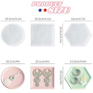 TEMU 3개 실리콘 트레이 몰드 세트, 코스터 및 티 트레이용 레진 캐스팅 몰드, 원형/사각형/육각형, DIY 에폭시 레진, 석고 시멘트 공예, 홈 데코, 핸드메이드 선물 제작용