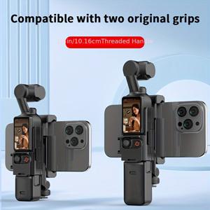 TEMU 디전탈 DJI 포켓 3 연장 프레임 및 폰 홀더, 다각도 조절 및 냉화, 카메라 라이트, 마이크 확장 포트, 경량 내구성 ABS 소재, 스포츠 카메라 보호 케이스 액세서리, 카메라 폰 마운트