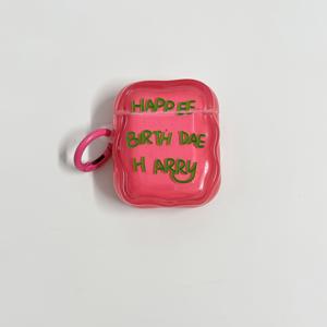 TEMU 로즈 핑크 레터 심플 생일 패션 풀 패키지 이어폰 케이스 보호 커버 + 로즈 핑크 매달린 링. Airpods4세대/3세대/pro/Airpodspro2/2세대/1세대에 적합