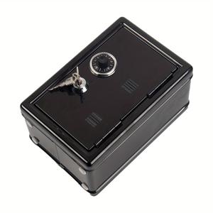 TEMU 블랙 미니 메탈 금고 키 및 비밀번호 이중 보호 기능, 내구성 있는 낙하 방지 디자인, 대용량 보관 금고, 휴대용 돈 상자 금고