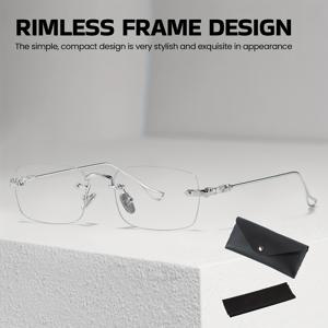 TEMU 1개 Y2K 조절 가능한 코 패드, 여성용 무테 안경 - Bionita 메탈 직사각형 장식 안경, 안경 케이스 및 천 포함 일상용|안경코받침