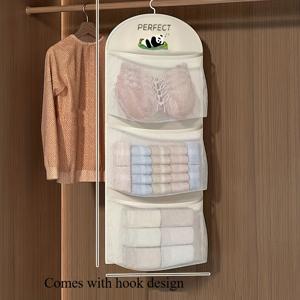 TEMU 3단 걸이식 속옷, 양말, 브라 메시 수납 가방 - 기숙사 및 가정용 벽걸이 투명 포켓 정리함 | 다층 의류 정리함, 걸이형 선반