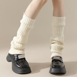 TEMU 가을 겨울용 두꺼운 방한 무릎 종아리 양말 1켤레, 장식 레그 디자인, 솔리드 패션 멀티스타일 방한 양말