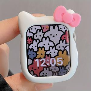 TEMU 귀여운 고양이 얼굴 실리콘 보호 케이스 for Apple Watch Series 10/9/8/7/6/5 SE Ultra 2/8/49mm - 부드러운 키티 고양이 귀 커버, 재미있는 디자인, 편안한 손목 밴드 액세서리, 재미있는 디자인