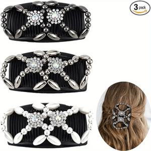 TEMU 3개/7개 매직 비즈드 헤어 커밍 세트, 탄성 더블-티스 커밍 클립, 탄성 비즈드 헤어 후프, 패션 헤어핀, 헤어 더스터, 매직 비즈드 여성용 더블-클로 바레트, 일상 착용용, 가족에게 완벽한 선물