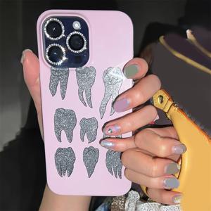 TEMU 아이폰 모델용 스타일리시 폰 케이스, 반짝이는 글리터 치아 디자인 - 커플을 위한 완벽한 트렌디 선물