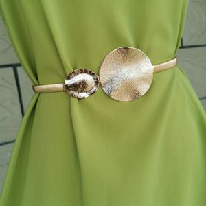 TEMU 세련된 황금 탄성 얇은 벨트 더블 서클 우아한 금속 드레스 코트 거들 유행 장식 허리띠