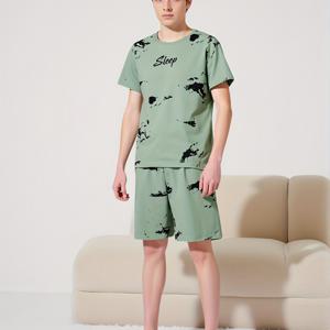 TEMU 소년용 25개 봄/여름 신상 민트 그린 타이다이 캐주얼 반팔 상의 + 반바지 라운지웨어 세트, 소년용 루즈 오버사이즈 라운드넥 다용도 패션 라운지웨어 세트, 소년용 INS 스포티 라운지웨어 세트, 청소년용