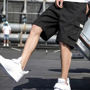 TEMU 남성 캐주얼 카고 반바지, 폴리에스테르(PET) 원단, 단색, 비스트레치, 레귤러 핏, 짜임, 플랩 포켓, 남성용 멋진 작업복 반바지