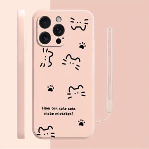 TEMU 귀여운 작은 키티 손으로 그린 디자인 핸드폰 케이스 아이폰 16/15프로맥스/14 프로/13 미니/12/11/Xs 맥스/Xr/7플러스/8/Se2 + Tpu 핸드 스트랩