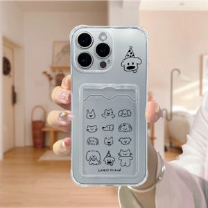 TEMU 아이폰 12 13 미니 프로 맥스 x xs 맥스 xr 11 6 7 8 플러스 se 2용 고급 투명 카드 홀더 폰 케이스, 달콤한 공주 스타일, 네 모서리 두꺼운 방탄, 달콤한 멋진 요소, 카드와 사진 삽입 가능, 발렌타인데이 이스터 선물