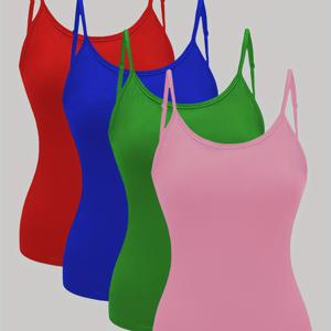 TEMU 여성용 4개 세트의 우아한 스트랩리스 탱크 탑 - 폴리에스터, 단색, 라운드 넥, 니트 소재, 봄/여름/가을에 완벽한 캐주얼 웨어 탑|다양한 탱크 탑|폴리에스터 소재