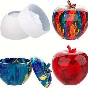 TEMU 1 세트 사과 주스 병 레진 실리콘 모양, 사과 주스 병 실리콘 모양, 뚜껑이 있는 에폭시 레진 캐스팅, DIY 보석 보관함 레진 모양, 과자 용기, 가정 장식