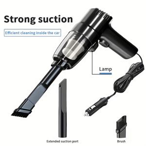 TEMU 고출력 청소용 고양이 털 및 애완동물 털 제거 차량용 진공청소기, 강력한 흡입력 LED 램프 다기능 휴대용 소형 12V 자동차 청소기