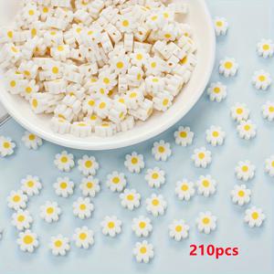 TEMU 210개 다이즈 꽃 폴리머 클레이 비즈 - DIY 목걸이, 귀걸이 및 공예용 소프트 클레이 조각품 만들기 키트, 노란 중심, 꽃 디자인, 조각품 만들기 용품