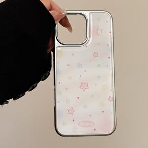 TEMU 핑크 그라데이션 스타 폰 케이스, 전기 도금 프레임 방탄 디자인, 아이폰 16 프로 맥스 15 플러스 14 12 11 호환 보호 커버, 크리스마스 선물, 새해 선물, 가족과 친구를 위한 완벽한 선물