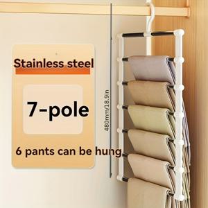 TEMU 스테인리스 스틸 멀티 레이어 팬츠 랙 - 흰색 플라스틱 끝 커버가 있는 공간 절약형 접이식 디자인, 바지 정리 및 매달기 위한 이상적인 제품, 옷 정리 보관함