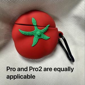TEMU 3D 토마토 보호 케이스 for airpods 4 Pro/3rd/Pro 2/2nd Generation - 경량 소프트 쉘 카드 슬롯, 유연한 디자인 및 화려한 빨간 토마토 패턴 - 남자 친구/여자 친구를 위한 할로윈 선물, for AirPods 보호, 휴일 선물, 창의적인 액세서리, 내구성 보호, 크리스마스에 가장 적합