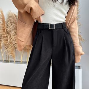 TEMU 여성용 와이드 레그 팬츠 - 버튼 클로저가 있는 우아한 트라우저, 사계절용 정장 및 일상용 여성용 바지, 사무실, 파티, 캐주얼 의상 - 부드럽고 따뜻한 하의, 파티 복장, 코듀로이 질감, 풍부한 색상, 맞춤형 핏, 쇼퍼스