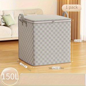 TEMU 뚜껑과 강화된 손잡이가 있는 체크무늬 이동용 가방, 접이식 대용량 세탁 보관백 - 옷, 베개, 침구류에 적합: 다목적 직사각형 지퍼 정리함, 침대 밑 의류 정리함, 홈/기숙사 수납 바스켓, 대용량 스토리지 박스, 학생 기숙사 필수품