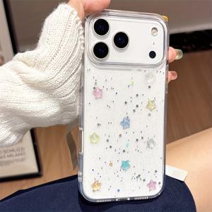 TEMU 3D 글리터 별 스팽글이 달린 사랑스러운 소프트 폰 케이스. 아이폰 17 Pro Max 및 이전 모델과 호환되도록 설계된 에폭시 소재. 매력적이고 충격 방지 기능이 있는 후면 커버로 선물용으로 완벽하며, 폰 케이스, 폰 커버로도 좋습니다.