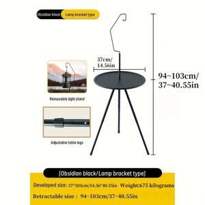 TEMU 휴대용 접이식 야외 테이블, 램프 홀더가 있는 금속 삼각대 안정적인 디자인, 캠핑, 바베큐, 피크닉, 수영장, 정원 및 해변용 이중층 컴팩트 접이식 커피 테이블 - 내구성 있는 긁힘 방지 표면, 외부 테이블, 피크닉 필수품, 세련된 캐주얼 스타일, 강화된 다리|캠핑테이블|식탁조명