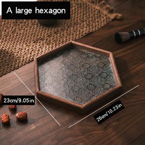 TEMU 빈티지 천연 나무 & 유리 스낵 트레이 - 육각형 오일 러브 카우리 스낵 디쉬, 기하학 패턴이 있는 러스틱 직사각형 티 트레이, 쿠키 및 견과류용 홈 데코