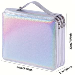TEMU 124/255 구멍 디자인으로 iridescent PU 펜슬 케이스 - 반짝이는 다색 보석 패턴, 견고한 지퍼 클로저, 사무실 및 예술 용품 보관, 펜슬 케이스 포치, 스테이션러리 정리함, iridescent finish