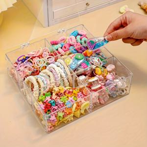 TEMU 1개 투명 아크릴 6칸 보석 & 헤어 액세서리 정리함 뚜껑 포함 - 머리띠, 클립, 목걸이, 팔찌, 귀걸이, 반지용 방진 방습 보관함 - 수집품, 공예 재료 및 선물 포장용 다기능 디스플레이 케이스