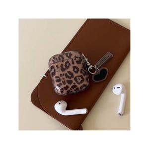 TEMU 가을 겨울 반투명 브라운 프린트 이어폰 케이스+ 태그 세트, AirPods Pro 2/Pro/4/3/2 호환